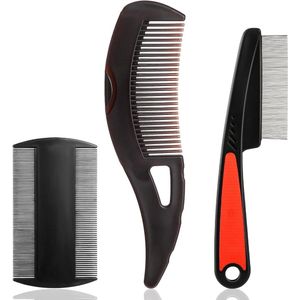 Roestvrijstalen luizenkam vlooienkam schubbenkam met siliconen handvat Nissenkam extra fijn kinderen korstkam Fine Tooth Dandruff Comb voor volwassenen katten en honden - 4 stuks