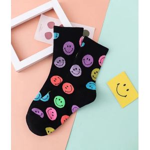happy socks - vrolijke sokken - zwart - dames - funny socks - smile face - maat 36-40