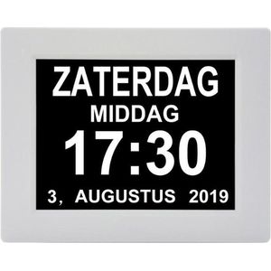 Dementieklok - Grote Display - Wit - Kalenderklok - Alarmklok - Alarm -  Digitaal  - Medicatiewekker - Veelvoudige functies - Makkelijk in gebruik - 8 Verschillende talen
