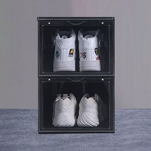 2-pack Kicksafe® Sneaker Box - Schoenenopberger - Stapelbaar - Drop-front (met Deurtje aan smalle kant en Magneetjes) - 2 stuks - Zwart