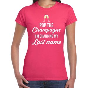 Pop champagne changing last name t-shirt - roze - dames - vrijgezellenfeest outfit / shirt / kleding XS
