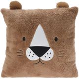 Excellent Houseware Dieren sierkussen - leeuw - kinderkamer - bruin - 43 cm - polyester - cadeau - met oren