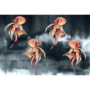 Behang staal Koi Fish Art donker grijs