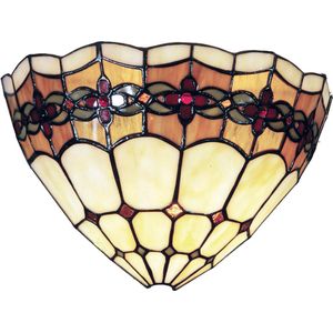 HAES DECO - Wandlamp Tiffany 30x14x20 cm Beige Bruin Glas Driehoek Roos Muurlamp Sfeerlamp Glas in Lood