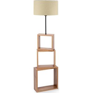 Staande lamp Mansfield 140 cm E27 houtkleurig zwart en creme