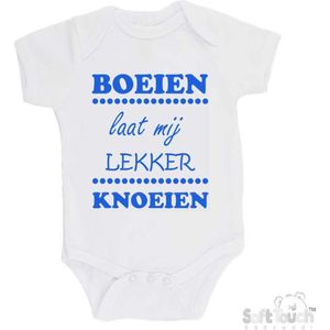 100% katoenen Romper ""Boeien laat mij lekker knoeien"" Jongens Katoen Wit/blauw Maat 56/62