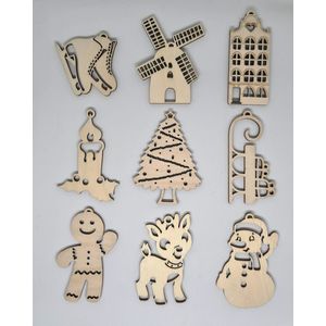 Kersthanger combo set: Nederland, Kerstfiguren, Kerstdagen - uniek houten ontwerp - set van 9 - Lila Designs - GRATIS VERZENDING!