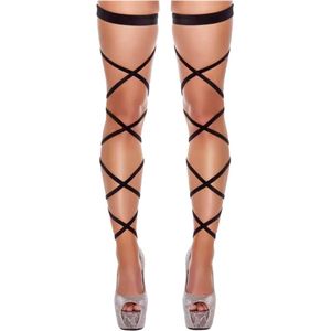 Sexy Wrap Kousen – Verleidelijke Stay-Up Stockings met Veters – One Size – Zwart – Luxe Erotische Lingerie - Veters Benen Hakken