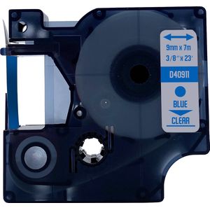 DULA Dymo D1 40911 Compatible label tape - 1 lettertape - Blauw op transparant - 9mm x 7m