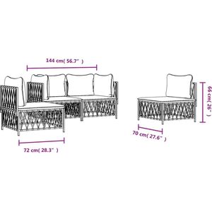 vidaXL - 4-delige - Loungeset - met - kussens - staal - antracietkleurig