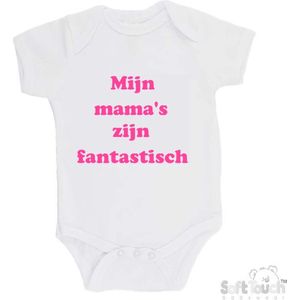 100@ katoenen Romper ""Mijn mama's zijn fantastisch"" Meisjes Katoen Wit/roze Maat 62/68