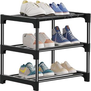 Schoenenrek, stapelbaar klein schoenenrek, 3 verdiepingen, 6 paar, schoenenrek voor entree, hal en kast, ruimtebesparende opslag en organisatie