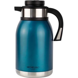 Michelino 54541 - Thermosfles 2 liter - dubbelwandig - drankendispenser - geïsoleerde kan - koffie thee theepot - Petrol Blauw