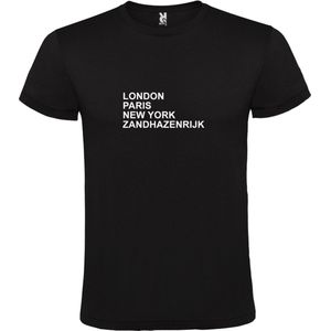 Zwart T-Shirt met London,Paris, New York ,Zandhazenrijk tekst Wit Size XS