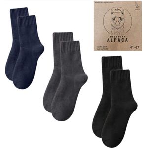 3 Paar heren Sokken zwart, grijs, blauw - Alpaca wol Thermo Wollen herensokken - Extra Warm & Ademend - Elastisch Maat 36-41- sokken 41-47