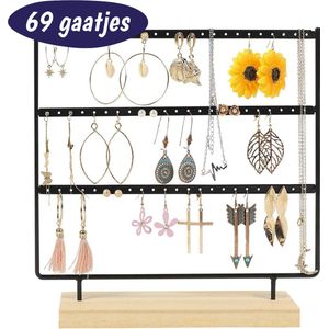 Oorbellenrekje - 3 Niveaus - 69 Gaatjes - Sieradenhouder - Sieradenrekje - Sieraden Opbergen - Organizer - Display