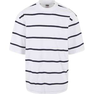 Urban Classics - Oversized Sleeve Modern Stripe Heren T-shirt - XXL - Wit/Donkerblauw