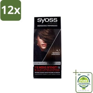 Syoss - Haarverf - 4-1 Middenbruin - Minder Haarbreuk - 1 Haarkleuring - Voordeelverpakking - 12 stuks - Haarverf - Permanente haarkleuring