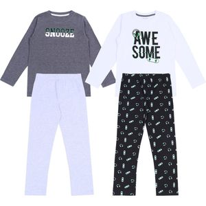 2 x Grijs met zwarte skateboardpyjama