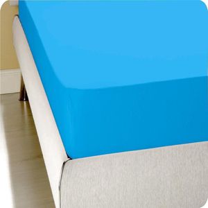 Homee Hoeslaken Jersey stretch turquoise 160/180 x 200/220 +35cm tweepersoons bed 100% Katoen