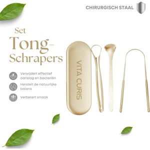 Vita Curis Professionele Tongschraper - Mondverzorging Koper Goud - Inclusief luxe opbergbox en verpakking
