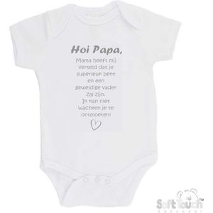 100% katoenen Romper met Tekst ""Hoi Papa..."" - Wit/grijs - Zwangerschap aankondiging - Zwanger - Pregnancy announcement - Baby aankondiging - In verwachting