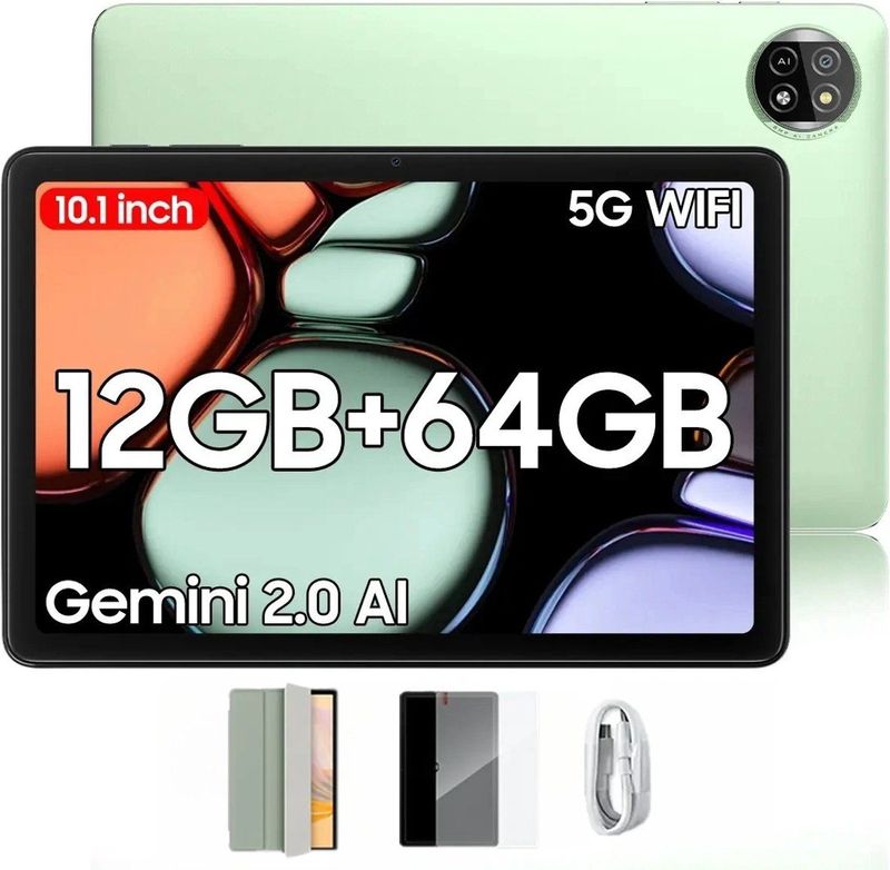 Blackview Tablet - Tab 20 WiFi Tablet - Met Hoes, Screenprotector - Android 15 - 12GB RAM + 64GB ROM(2TB Externe) - 10 inch HD Scherm - 6000mAh - Bluetooth 5G WiFi - Groen