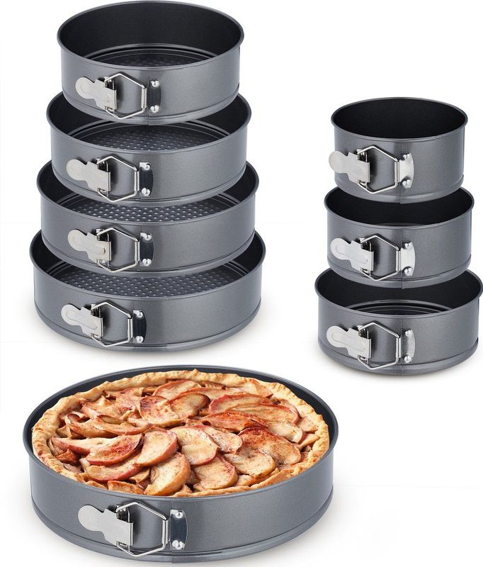 Relaxdays springvorm - 8-delige set - bakvormen set - Ø 14-28 cm - taartvormen - antraciet