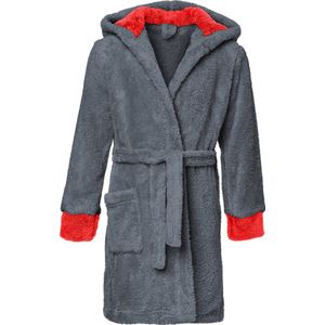 Timone Kinderen Badjas met Capuchon - Wasmachine bestendig - Polyester - TI-Kids - Grafiet/Rood (719/615) - 110-116