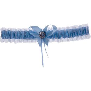 Kousenband lichtblauw met strikje en strass