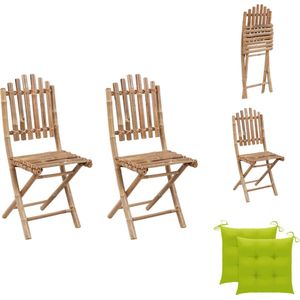vidaXL Buitenstoelen Set - Bamboe - Inklapbaar - Helder groen kussen - 50x42x92 cm - 2 stuks - Tuinstoel