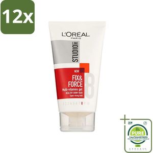 L'Oréal Paris - Studio Line Essentials - Fix & Force - Gel - Super Strong - 150 ml - Voordeelverpakking - 12 stuks - Haar gel - Styling gel