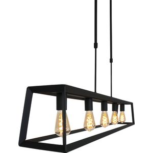 Eettafel hanglamp Buckley | rechthoekige 140 cm kooi | 5 lichts | zwart