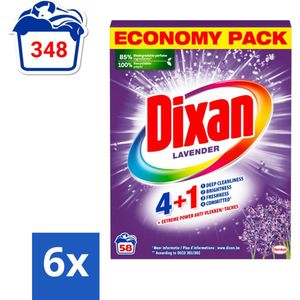 Dixan - Waspoeder en Vlekverwijderaar - Witte en Gekleurde Was - Lavendel - 58 Wasbeurten - Voordeelverpakking - 6 stuks