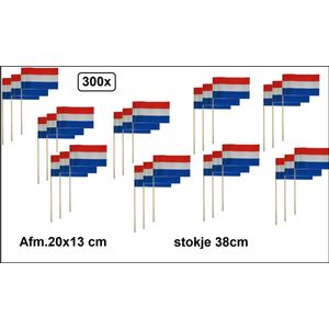 300x Vlaggetjes op stok rood/wit/blauw - Holland EK WK thema feest nederland koningsdag festival uitdeel