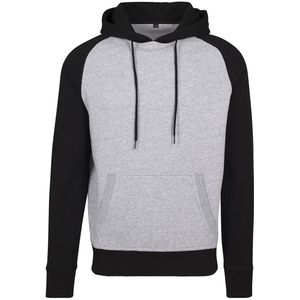 Build Your Brand Raglan Hoodie Zwart,Grijs S Man