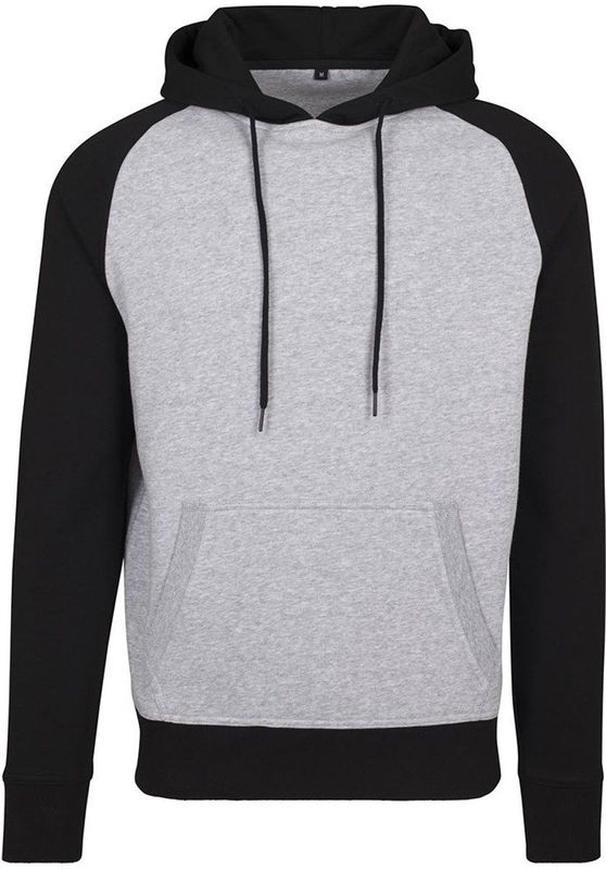 Build Your Brand Raglan Hoodie Zwart,Grijs S Man