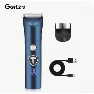 Gertzy Tondeuse - Digitale Clipper - 3 Ingebouwde modi's/standen - Verchroomd Metaal Behuizing - Usb Oplaadbare Trimmer voor Gezichtshaar, Hoofdhaar en Lichaamshaar - Batterij Indicator - Perfecte Lichaamshaar Verzorging - Kleur: Blauw