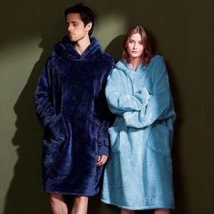Oversized hoodie sweatshirt dames heren deken sweatshirt pullover met capuchon lange mouwen capuchon oversized trui met zakken super zacht gezellig warm reuze-hoodie shirt - blauw