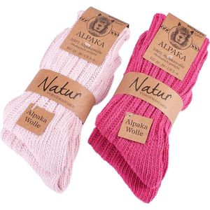 BRUBAKER - Alpaca Sokken - Roze - Winter Sokken Set - 4 Paar
