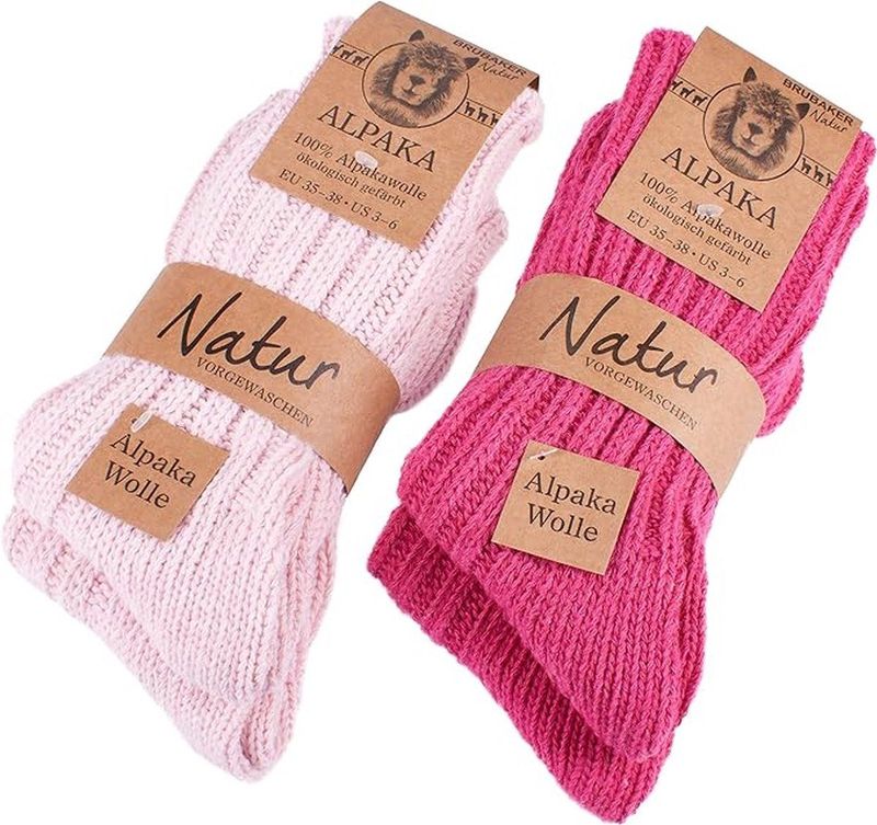 BRUBAKER - Alpaca Sokken - Roze - Winter Sokken Set - 4 Paar