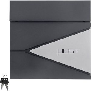 Brievenbus met krantenvak 37x37x11 cm antraciet/zilver van roestvrij staal ML-Design