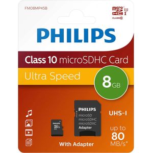 Philips Micro SDHC 8GB - Klasse 10 - 10-Pack - Inclusief Adapter