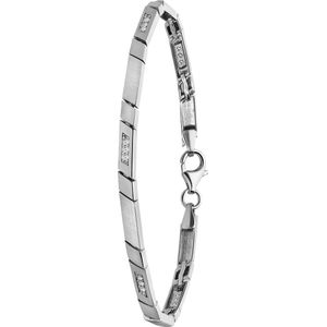 Lucardi Dames Armband mat/glans met zirkonia - Echt Zilver - Armband - Cadeau - Moederdag - 19 cm - Zilverkleurig