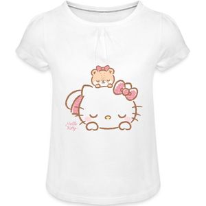 Hello Kitty Met Teddy Op Haar Rug Meisjes T-Shirt Met Plooien