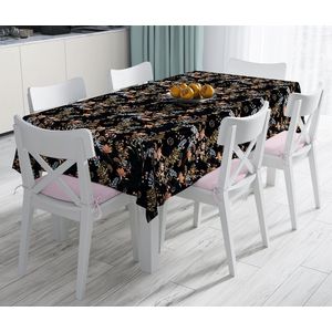 Tafelkleed 135x220 - Bedrukt Velvet textiel - Bloemen op zwart - Fluweel - De Groen Home