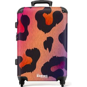 NoBoringSuitcases.com® - Koffer groot - Rolkoffer lichtgewicht - Panterprint met roze, paars en oranje - Reiskoffer met 4 wielen - Grote trolley XL - 20 kg bagage