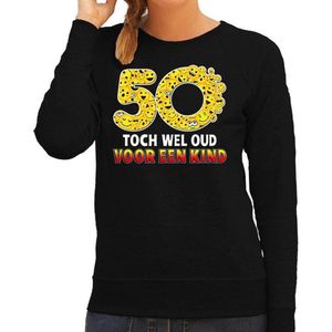 Funny emoticon sweater 50 Wel oud voor een kind zwart voor dames - Fun / cadeau trui L