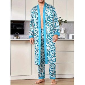 Ochtendjas badjas pyjama set nachtmode satijn heren set goedkoop blauw