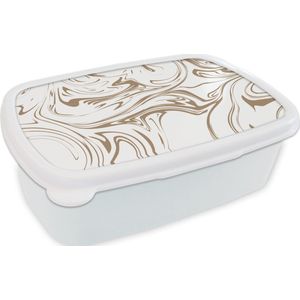 Broodtrommel Wit - Lunchbox - Brooddoos - Marmer - Beige - Wit - 18x12x6 cm - Volwassenen